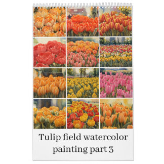 Calendrier Tulipes champ aquarelle peinture 3