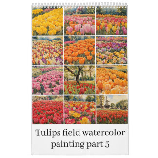 Calendrier Tulipes champ aquarelle peinture 5