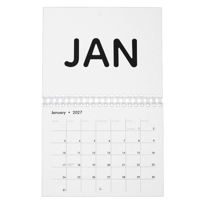 Calendrier Typographie Gras Noir et Blanc Simple (Jan 2027)
