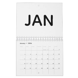 Calendrier Typographie Gras Noir et Blanc Simple