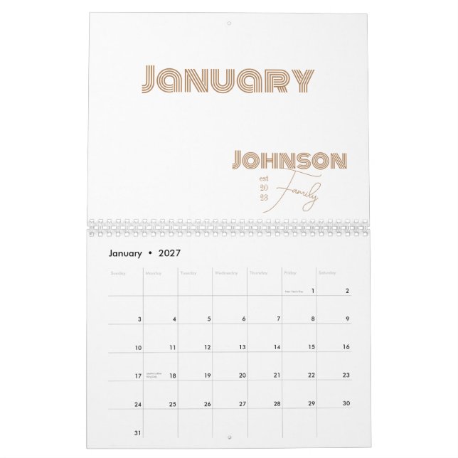 Calendrier Typographie minimale Nom de famille (Jan 2027)
