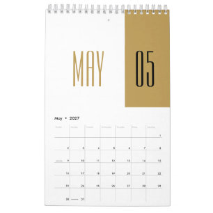 Calendrier Typographie minimaliste moderne or noir et blanc
