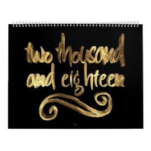 Calendrier Typographie noire élégante d'or de la bonne ann