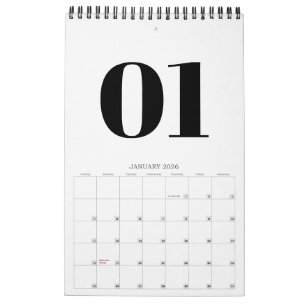 Calendrier Typographie Rétro Noir et Blanc Sans Photo 2026
