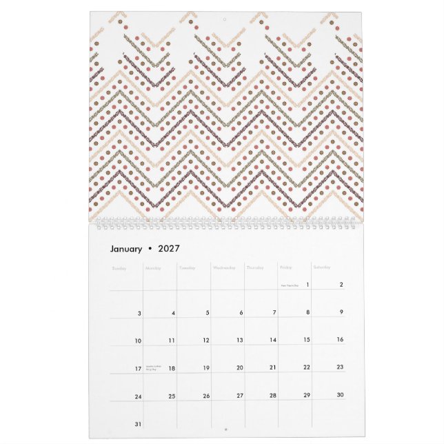 Calendrier un arrière - plan blanc aux points brun et rouge (Jan 2027)