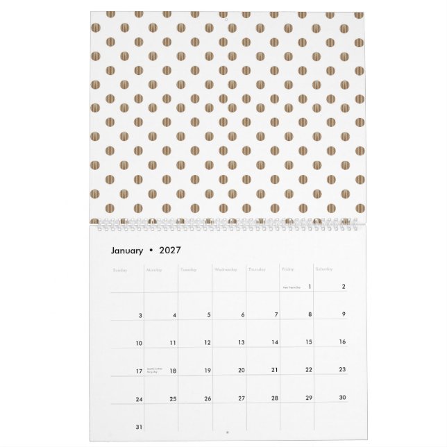 Calendrier un arrière - plan blanc aux pois bruns (Jan 2027)