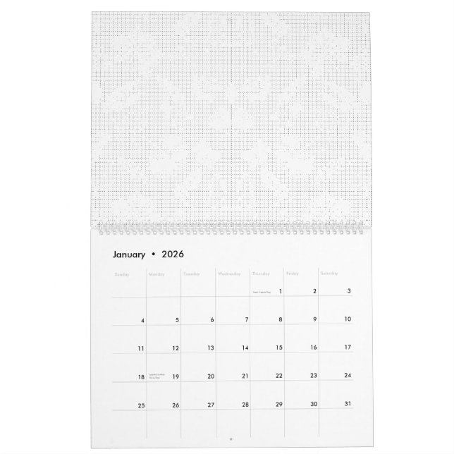 Calendrier Un arrière - plan blanc avec un arrangement ludiqu (Jan 2026)
