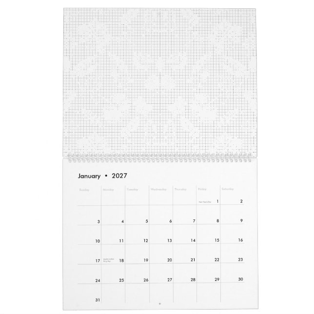 Calendrier Un arrière - plan blanc avec un arrangement ludiqu (Jan 2027)