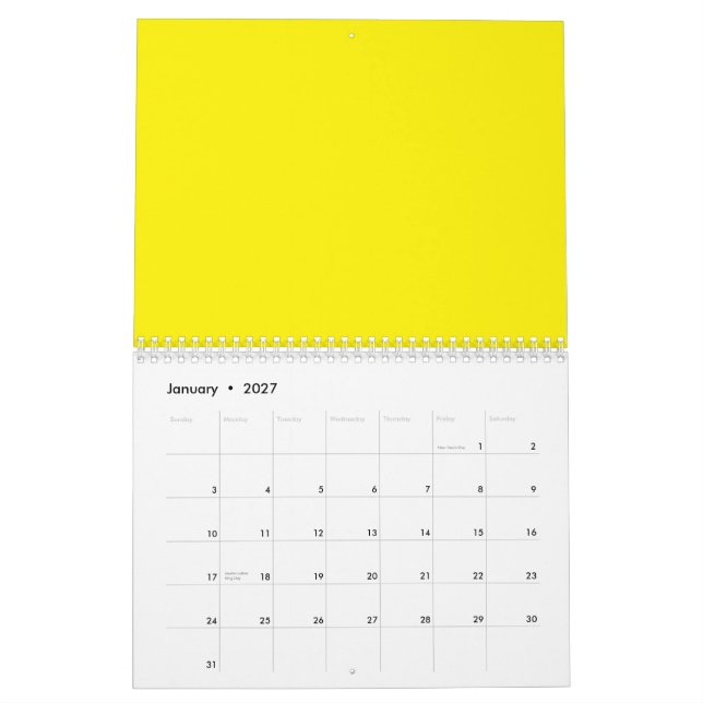 Calendrier un arrière - plan jaune avec une bordure noire (Jan 2027)
