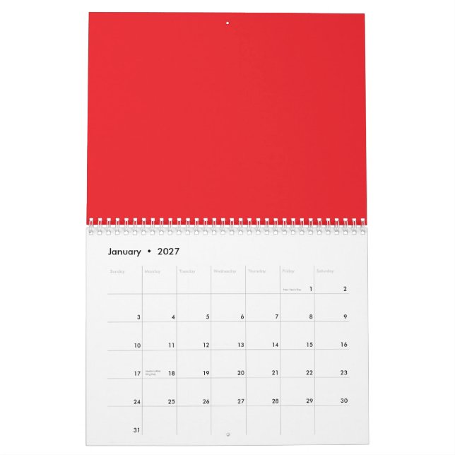 Calendrier un arrière - plan rouge avec une bordure blanche (Jan 2027)