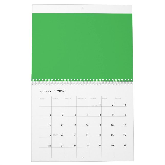 Calendrier un arrière - plan vert avec une bordure blanche (Jan 2026)