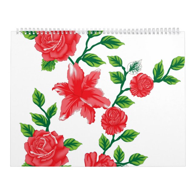 Calendrier un bouquet de fleurs rouges sur un arrière - plan  (Protection)