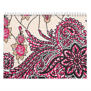 Calendrier Un design cachemire décoratif avec rouge vif et ép