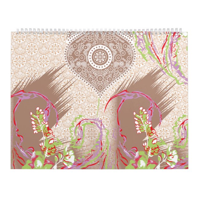 Calendrier un design de vase rouge avec des fleurs dessus (Protection)