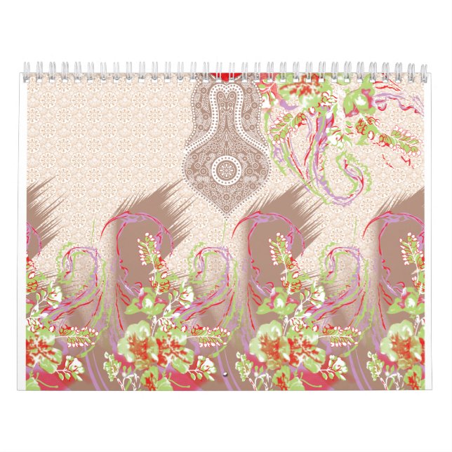 Calendrier un design de vase rouge avec des fleurs dessus (Protection)