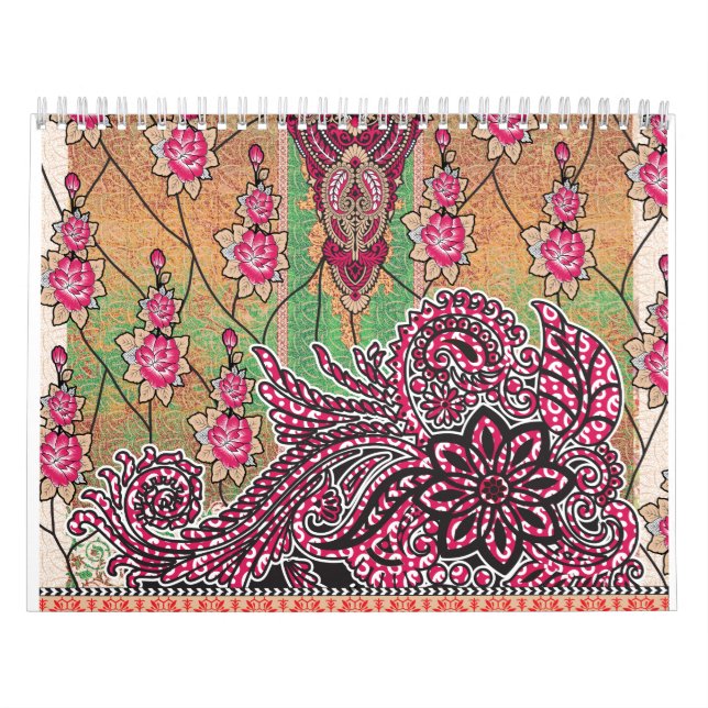 Calendrier un design d'un motif paisley rose et marron (Protection)