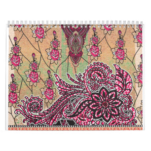 Calendrier un design d'un motif paisley rose et marron