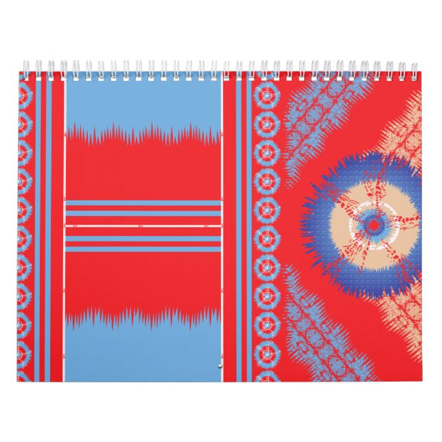 Calendrier un design d'un motif rouge et bleu (Protection)