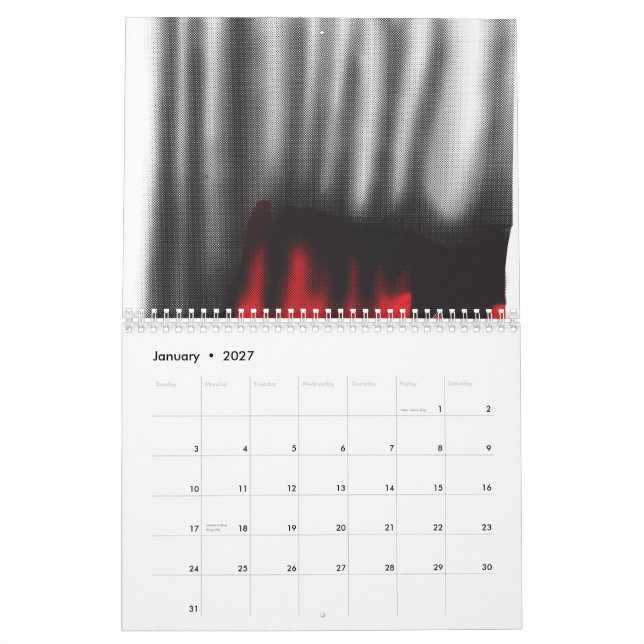 Calendrier Un design graphique rouge avec un habillage géomét (Jan 2027)