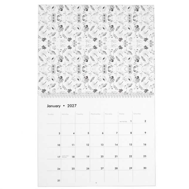 Calendrier Un design monochromatique présentant une multitude (Jan 2027)