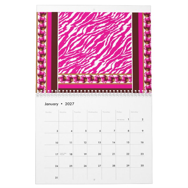 Calendrier Un doux motif de fleurs rose et blanche, avec grâc (Jan 2027)