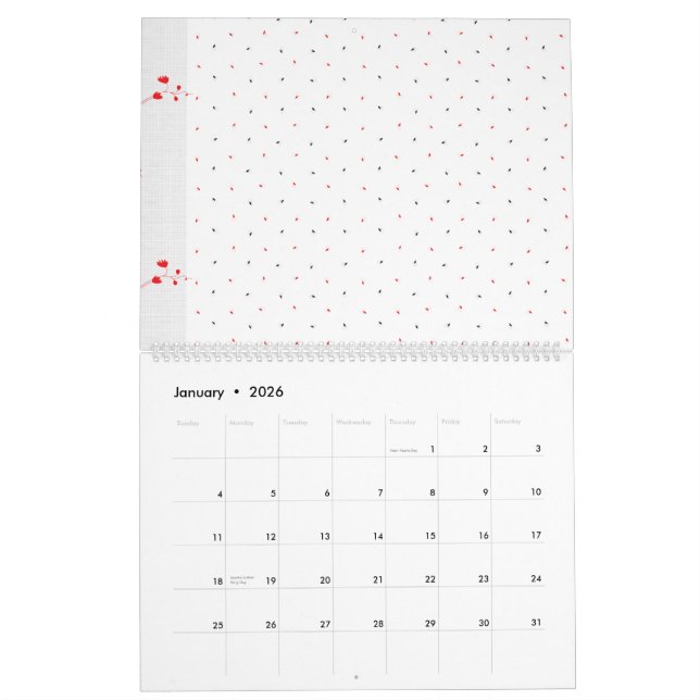Calendrier Un ensemble complexe de design floral noir et blan (Jan 2026)