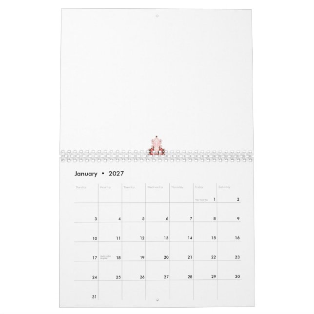 Calendrier Un graphique rouge vif présente un d floral créati (Jan 2027)