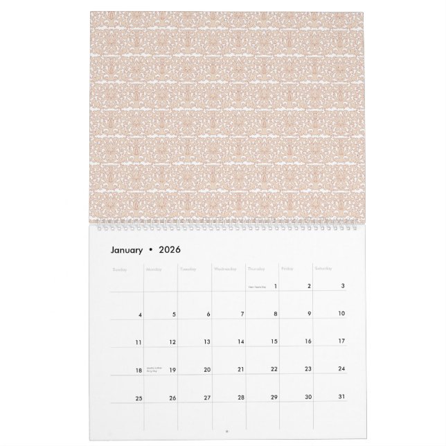 Calendrier un motif à damiers beige et blanc sur une banquett (Jan 2026)