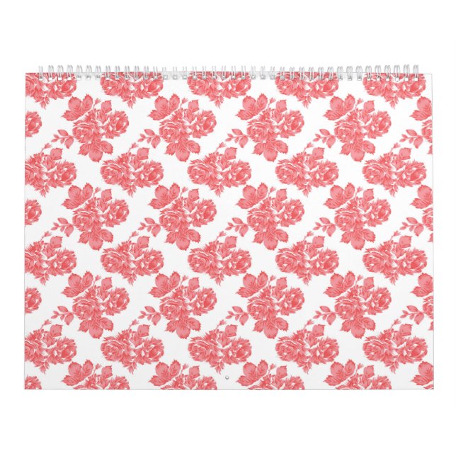 Calendrier un motif à fleurs rouge et blanc sur fond blanc (Protection)