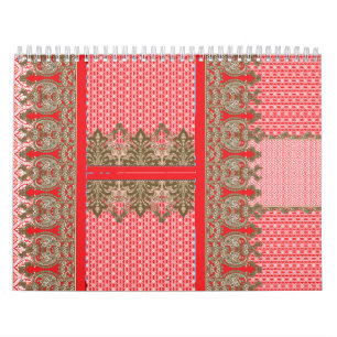 Calendrier un motif de point de croix avec une bordure rouge