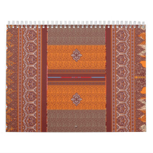 Calendrier un motif de point de croix en orange et marron
