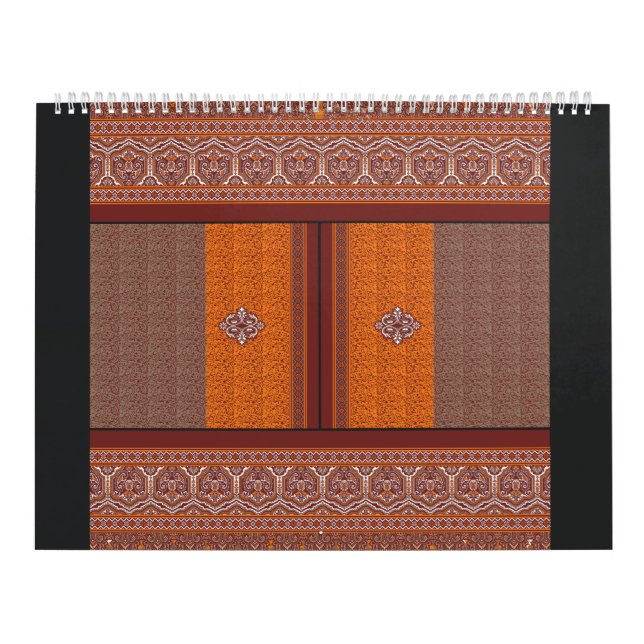 Calendrier un motif de point de croix en orange et marron (Protection)
