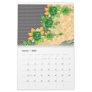Calendrier Un motif de vert et d'orange magnifiquement ouvrag