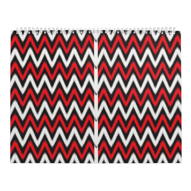 Calendrier un motif en zigzag rouge et noir sur fond blanc (Protection)