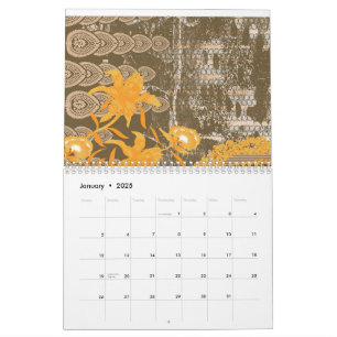 Calendrier Un motif floral et foliaire orné sur un dos brun
