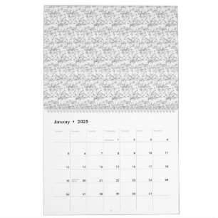 Calendrier Un motif floral noir et blanc classique, illustran