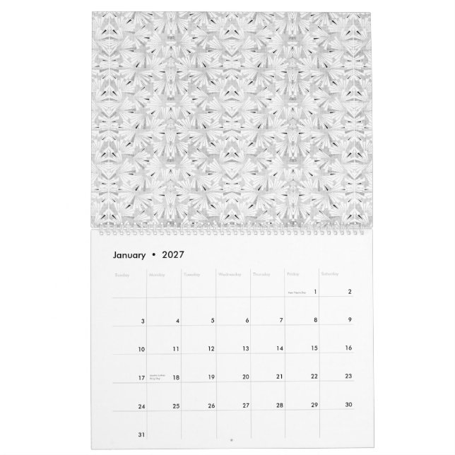 Calendrier Un motif monochrome présentant de nombreuses inter (Jan 2027)