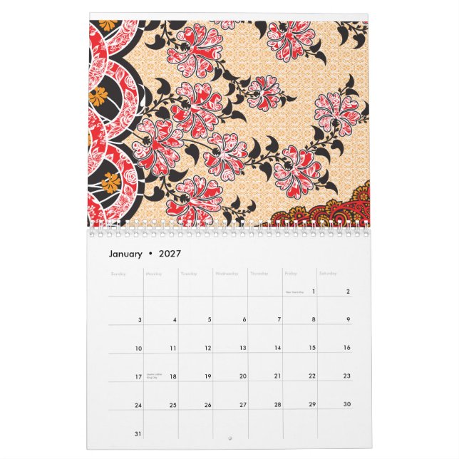Calendrier Un motif oriental captivant, orné d'un fl rouge (Jan 2027)
