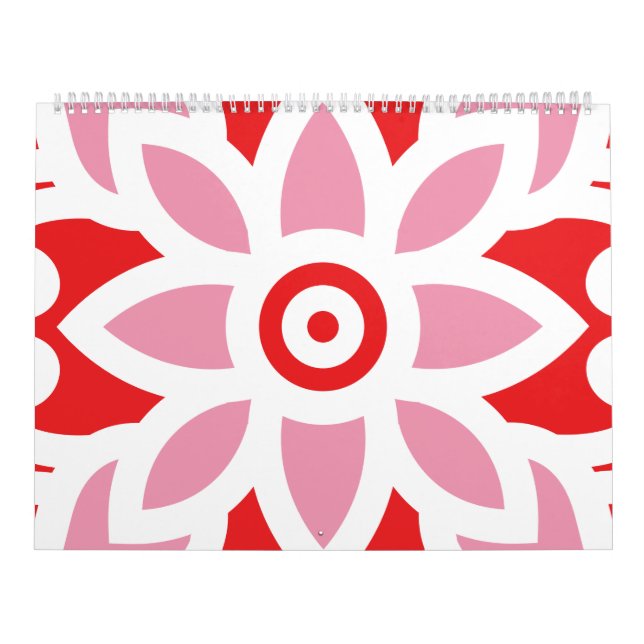 Calendrier un motif rouge et blanc avec une fleur (Protection)