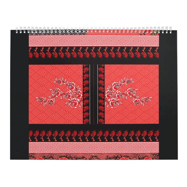 Calendrier un motif rouge et noir avec des fleurs (Protection)