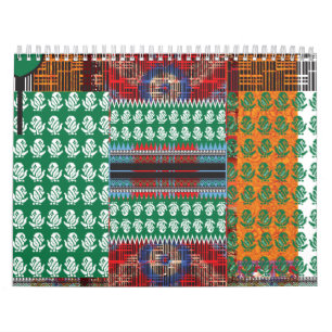 Calendrier un motif vert et noir avec un arbre au milieu
