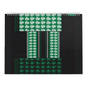 Calendrier un motif vert et noir avec un arbre au milieu