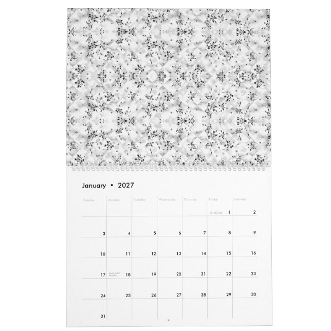 Calendrier Un mur à motifs blanc et noir frappant visuellemen (Jan 2027)