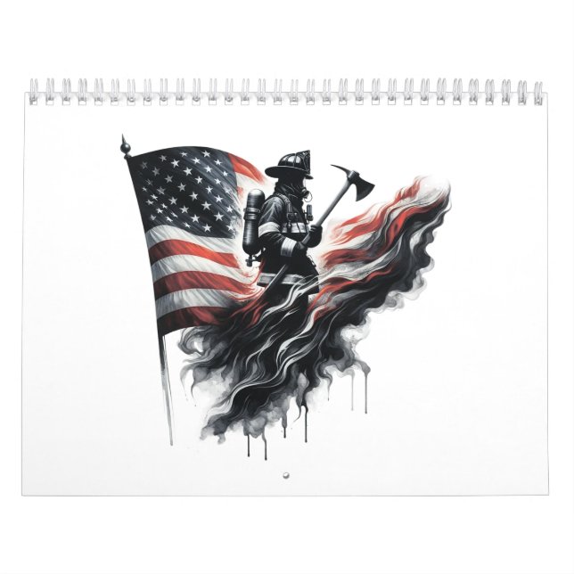 Calendrier Un pompier américain.Drapeau des Etats-Unis. (Protection)