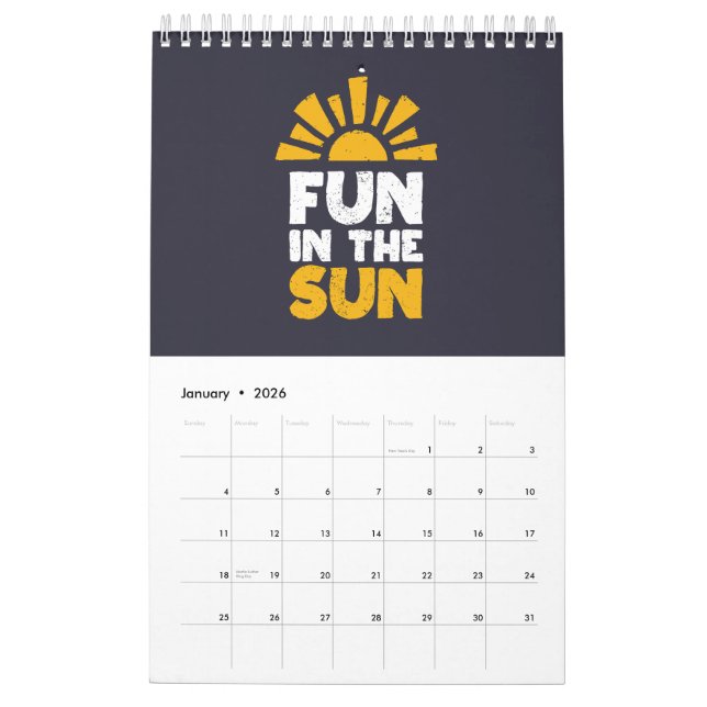 Calendrier Un signe qui dit plaisir sur le soleil (Jan 2026)