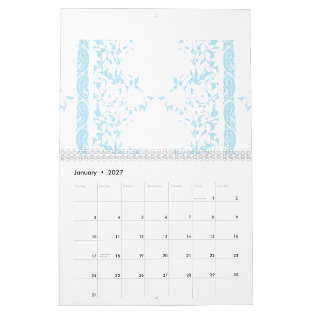 Calendrier Un tapis aux arts créatifs bleu et blanc (Jan 2027)
