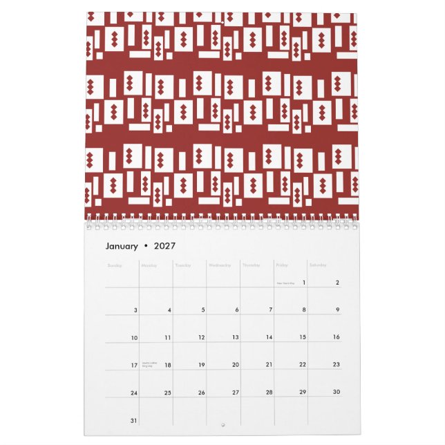 Calendrier Un tapis rouge avec un motif texturé est étalé sur (Jan 2027)
