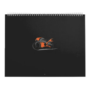 Calendrier une moto orange avec un arrière - plan noir