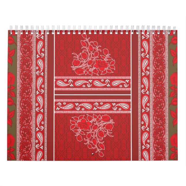 Calendrier Une oeuvre à motifs dans les tons rouge et marron. (Protection)