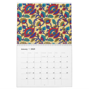 Calendrier Une pièce d'art textile vibrante avec du rouge aud